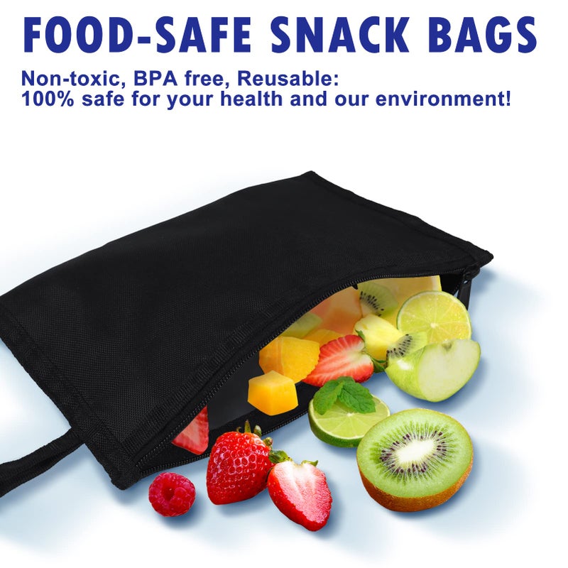 Moyad Reusable Snack Bag 2 Pack  Small Sandwich Snack Bags  Lunch Food Storage Zipper Pouch Packing Bag for Men Women Adults  Dishwasher Safe  BPA Free  Compact Snacks Bags (Black  S) - Image 3